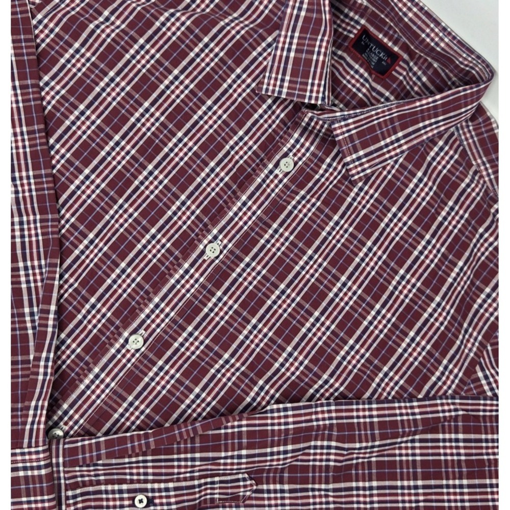 UNTUCKit Shirt Men's XL Red Plaid Long Sleeve Wrinkle Free 100% Cotton Button Up